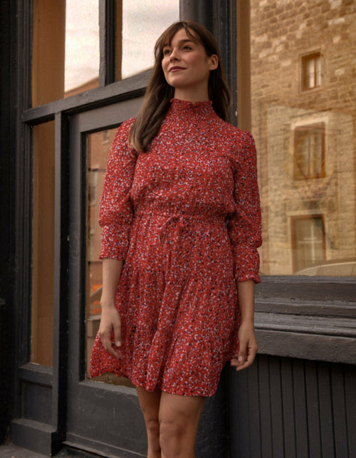Noemie Dress Tiered Print High Neckline (Sizes: XS - 3X) (Sale Price: $68.84 CAD)