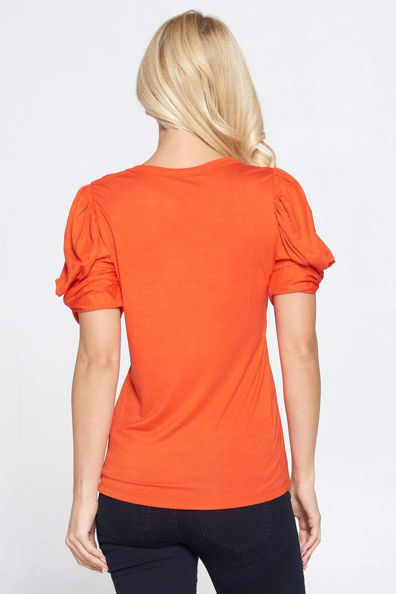 Solid Short Sleeve Top with Scrunched Sleeves - 98% Rayon (Sizes: S - 3XL) (Sale Price: $68.89 CAD)