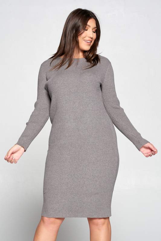 Gray Ribbed Knit Bodycon Dress - Plus (Sizes: 1X-3X) ~ Made in the USA