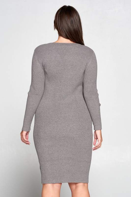 Gray Ribbed Knit Bodycon Dress - Plus (Sizes: 1X-3X) ~ Made in the USA