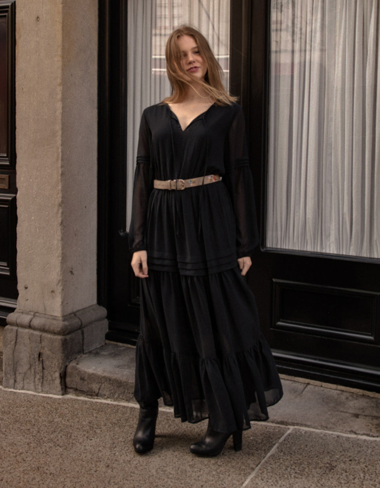 Raissa Maxi or Midi Dress Tiered Solid black (Sizes: XS- 1XL) (Sale Price: $49.29 CAD)