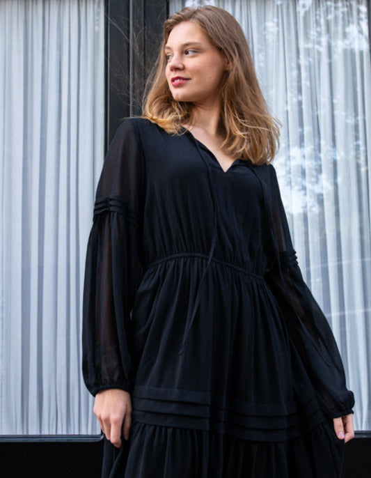 Raissa Maxi or Midi Dress Tiered Solid black (Sizes: XS- 1XL) (Sale Price: $49.29 CAD)