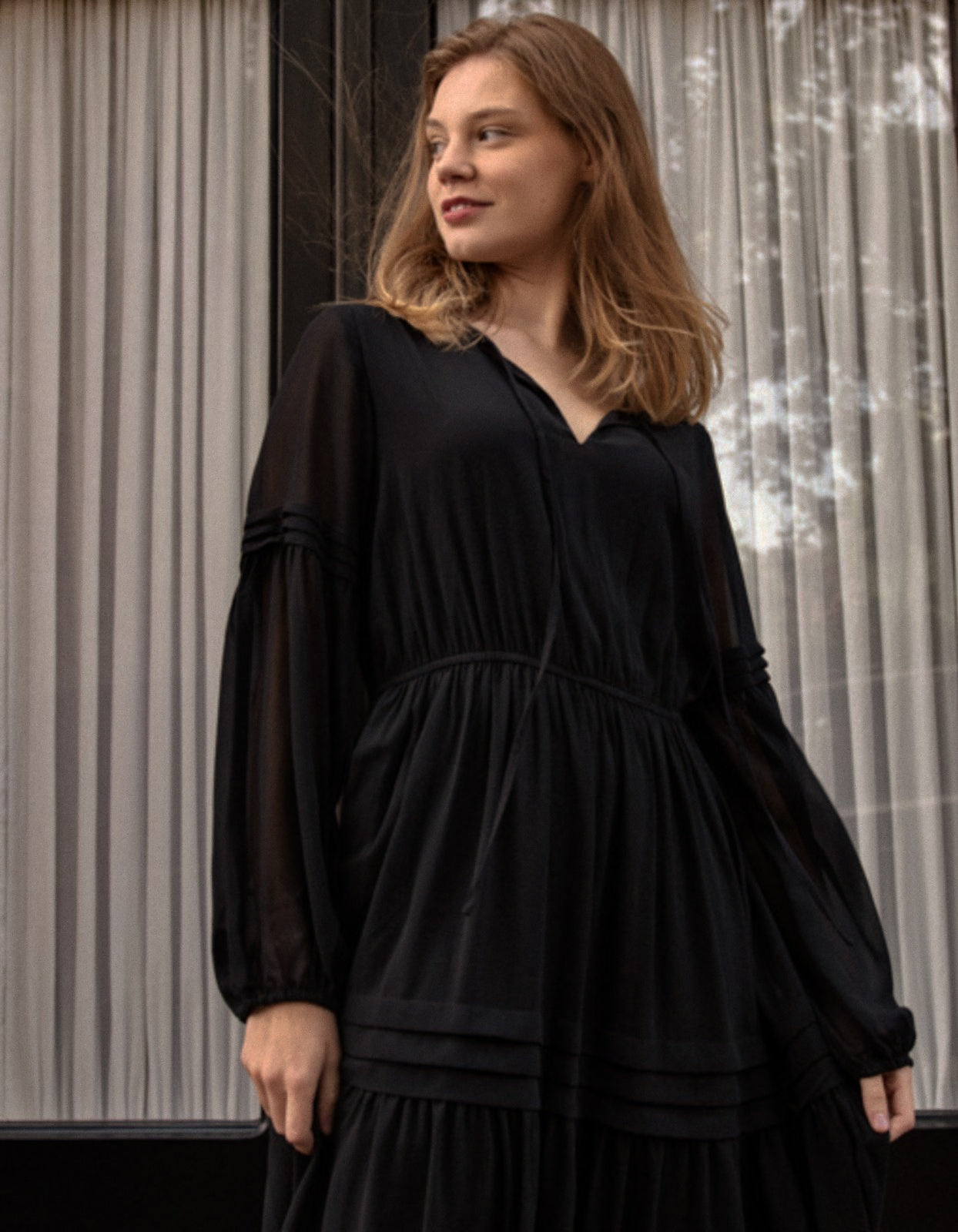 Raissa Maxi or Midi Dress Tiered Solid black (Sizes: XS- 1XL) (Sale Price: $49.29 CAD)