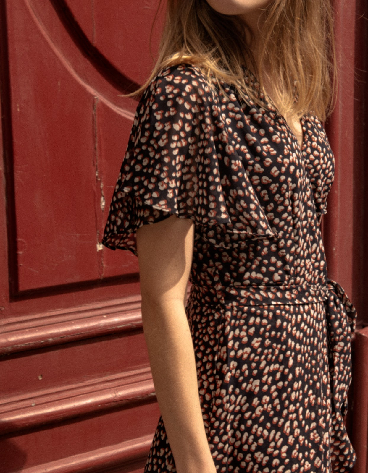 Romane Dress Cross-Over Wrap Printed Navy (Sale Price: $71.39 CAD)