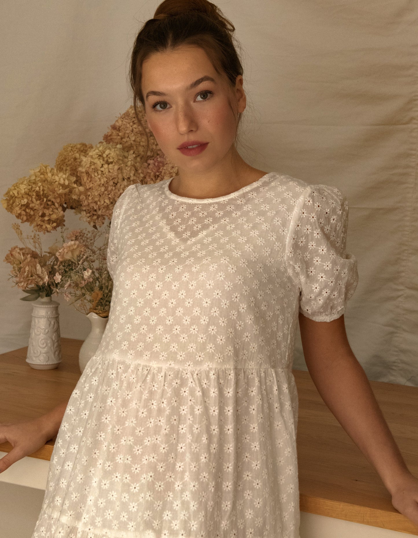 Sofia Dress Tiered Broderie Anglaise White