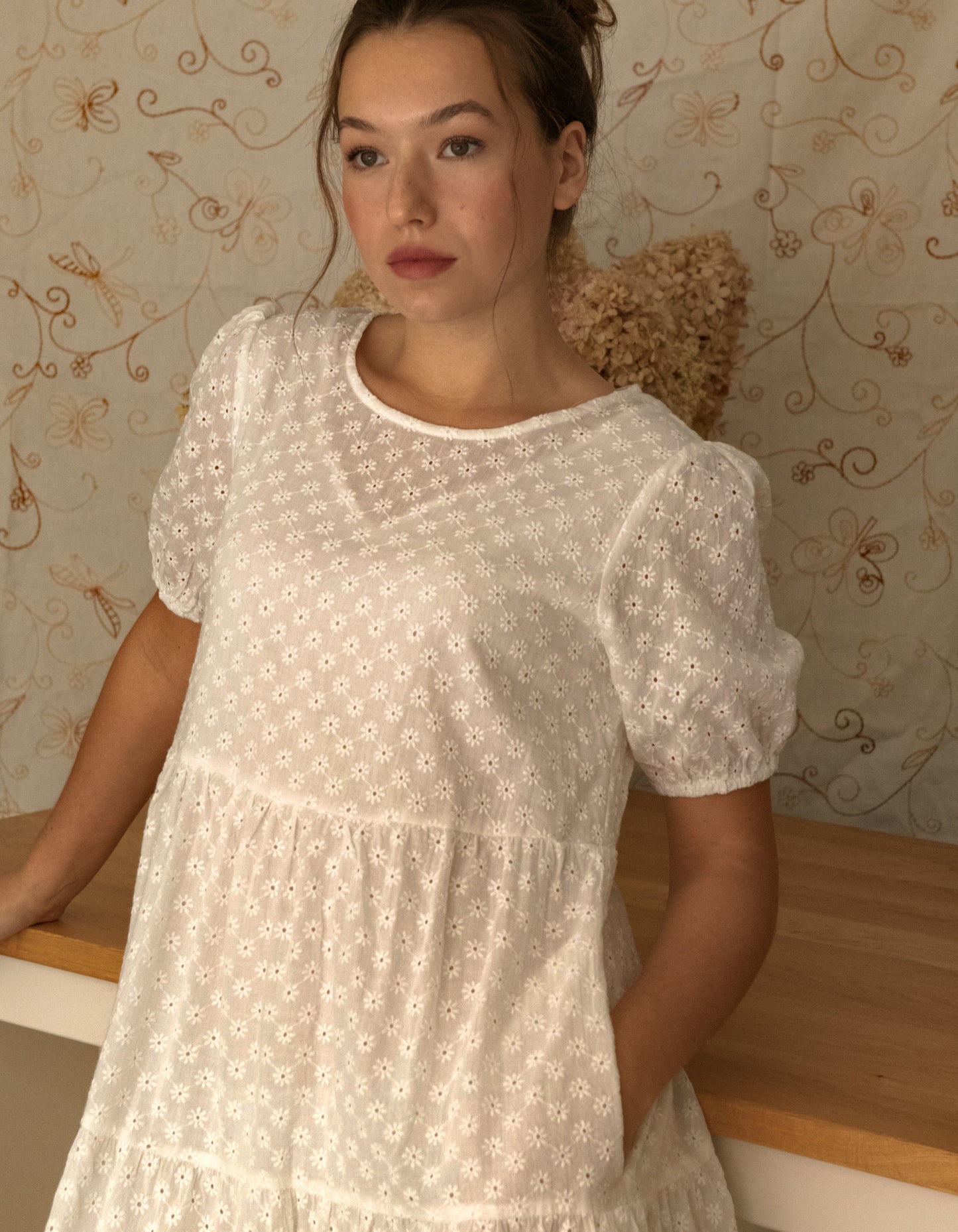 Sofia Dress Tiered Broderie Anglaise White