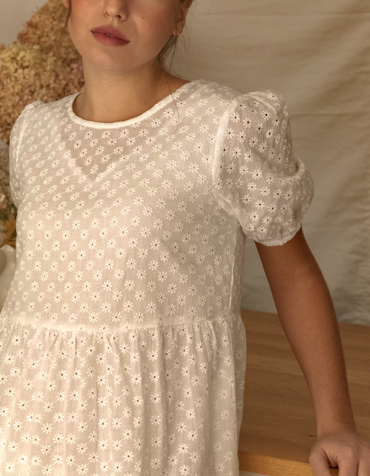 Sofia Dress Tiered Broderie Anglaise White