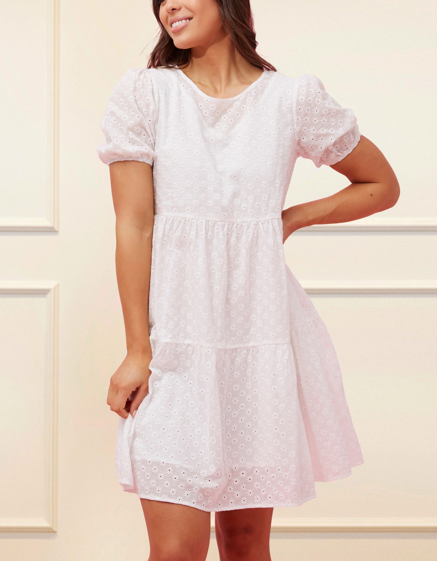 Sofia Dress Tiered Broderie Anglaise White