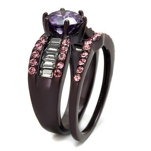 Dark Coffee Stainless Steel Ring with Gems