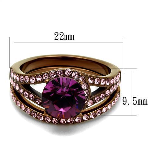 Top Grade Crystal Amethyst on a Light Coffee Stainless Steel Ring