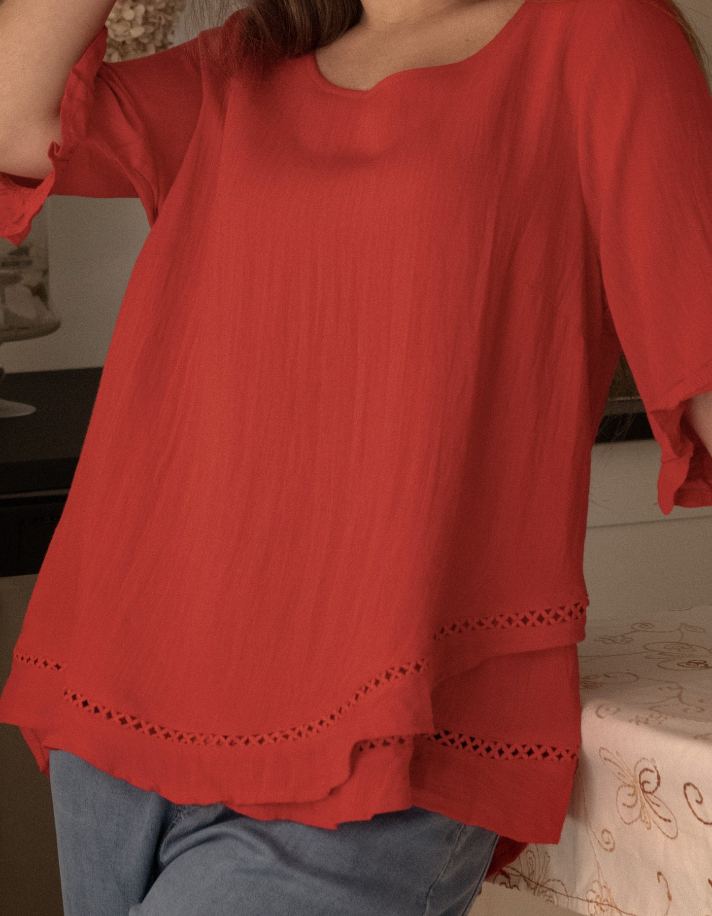 Jessy Top Relaxed Linen Blend Crossover Hem