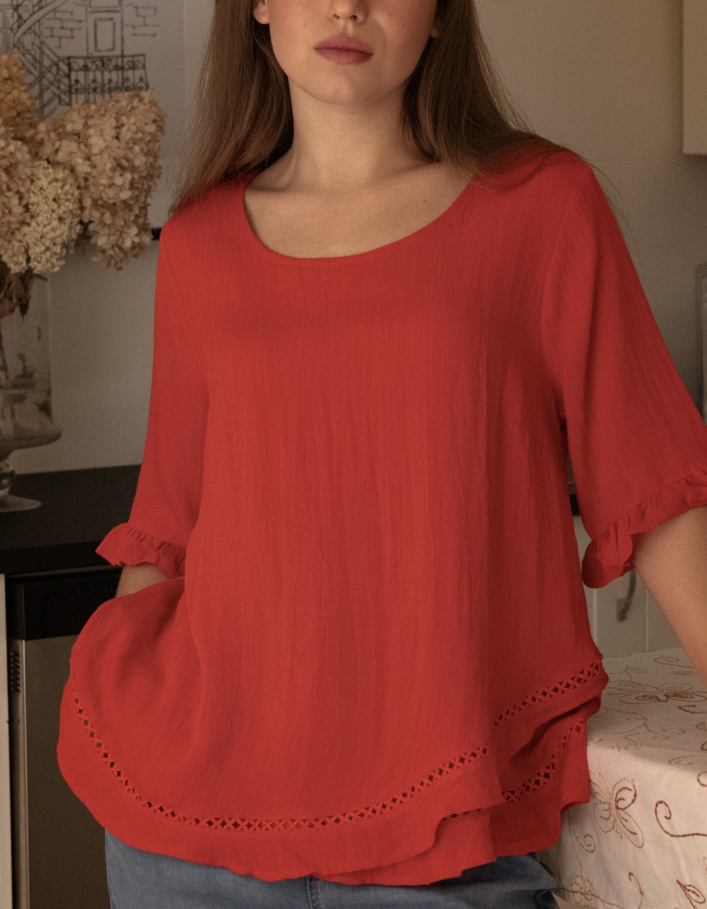 Jessy Top Relaxed Linen Blend Crossover Hem