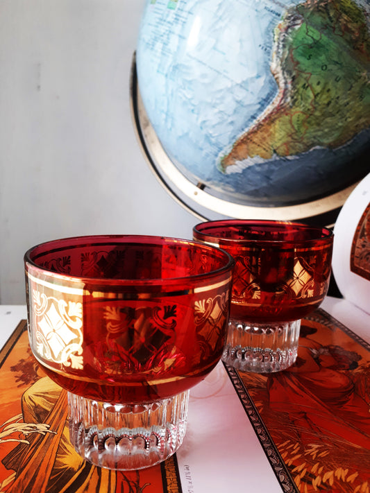 Vintage Italian Red with Gold Crystal Glasses from the 1950's (set of 2)