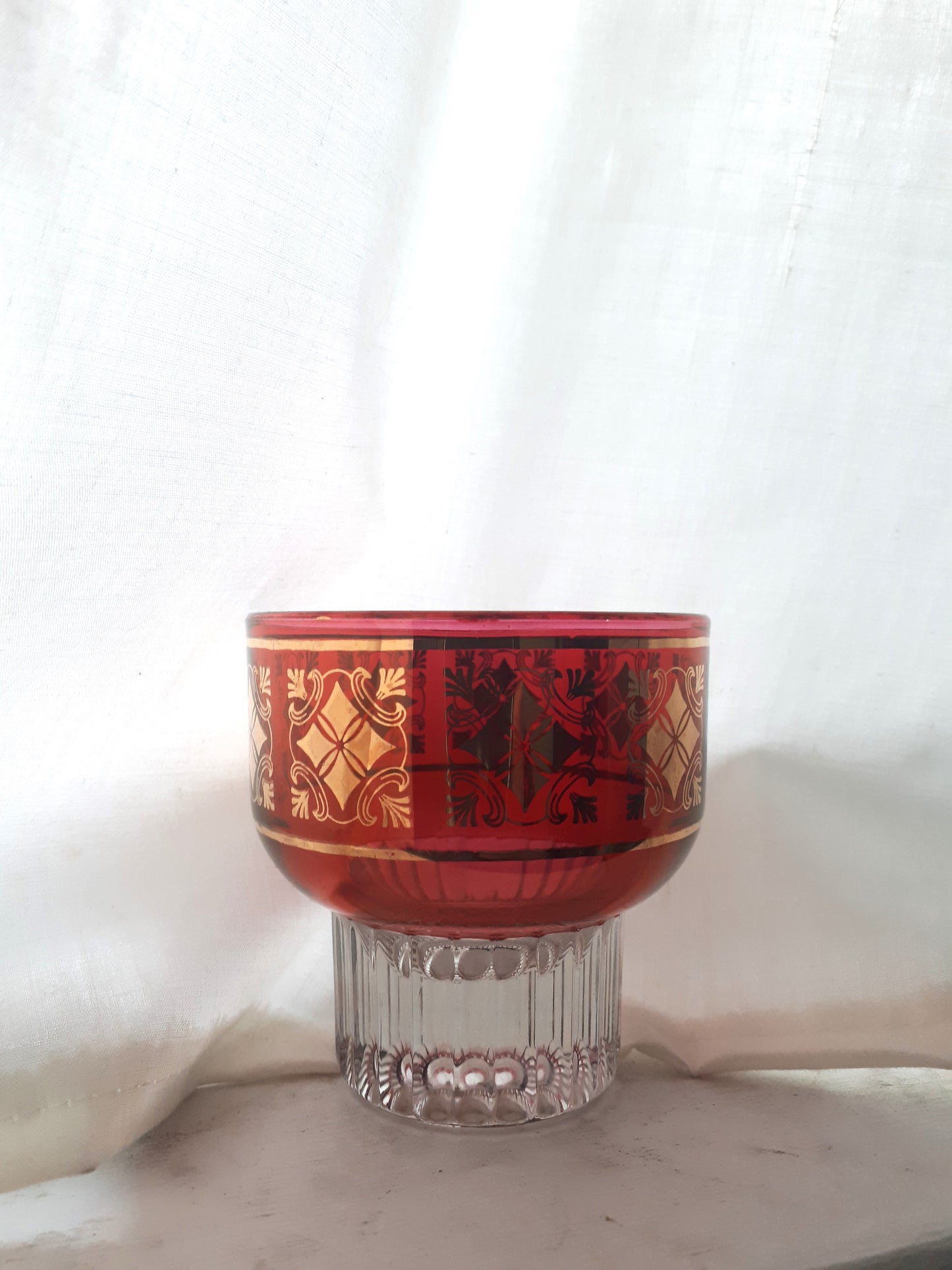 Vintage Italian Red with Gold Crystal Glasses from the 1950's (set of 2)