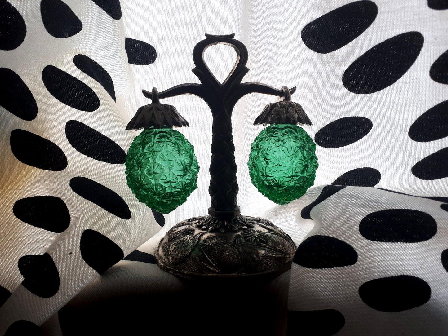 Vintage Pineapple Glass Salt & Pepper Shakers on an Ornate Stand