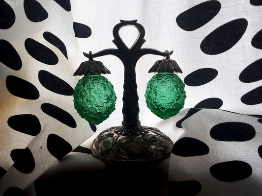 Vintage Pineapple Glass Salt & Pepper Shakers on an Ornate Stand