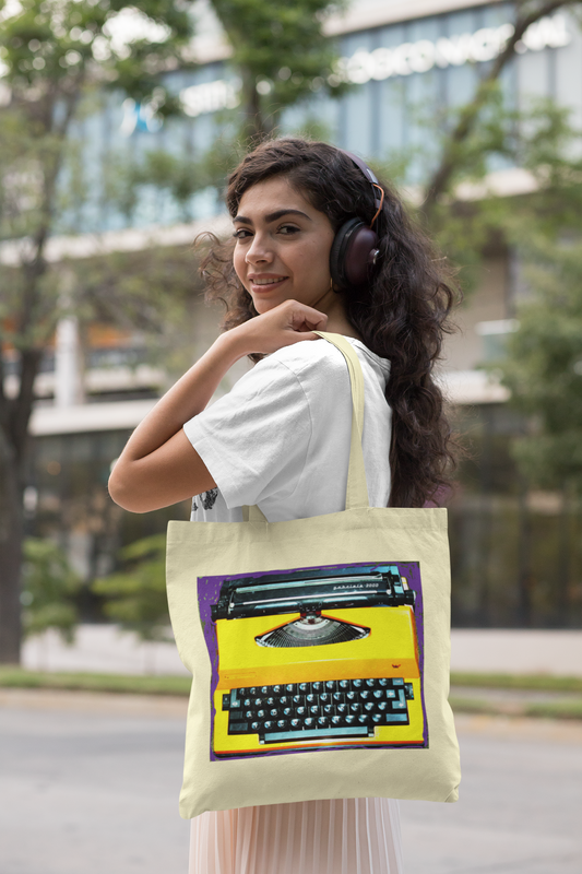 Yellow Typewriter - Natural Tote Bag ~ Sharon Dawn Collection