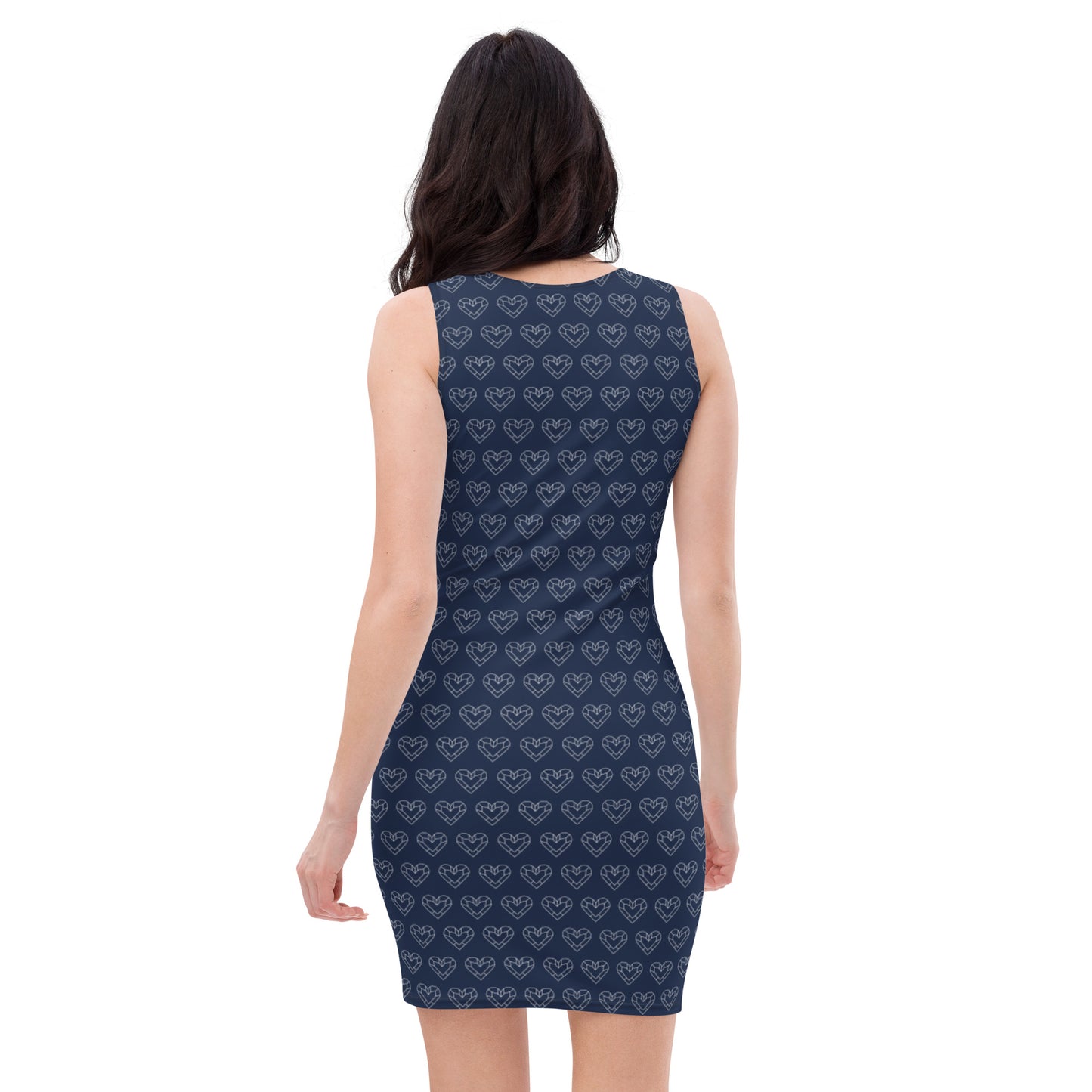 White Geometric Heart on Navy - Bodycon dress ~ Sharon Dawn Collection
