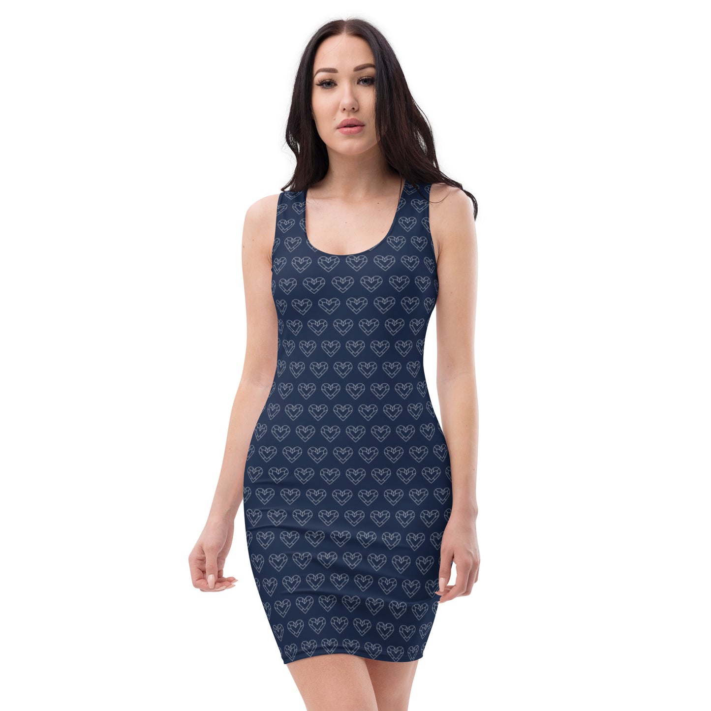 White Geometric Heart on Navy - Bodycon dress ~ Sharon Dawn Collection