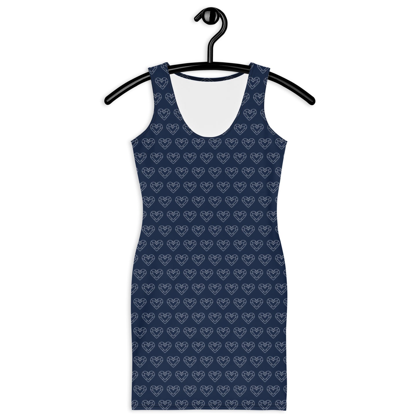 White Geometric Heart on Navy - Bodycon dress ~ Sharon Dawn Collection