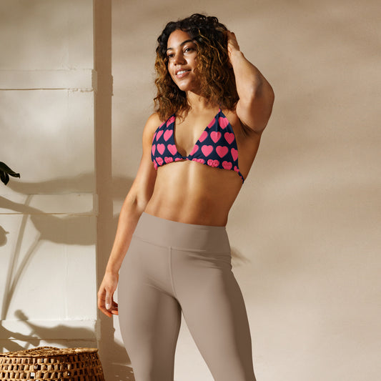 Pink Heart - All-over print recycled string bikini top - multiple ways to tie (UPF 50+) (Sizes up to 6XL) ~ Sharon Dawn Collection (Sale Price: $34.00 CAD)