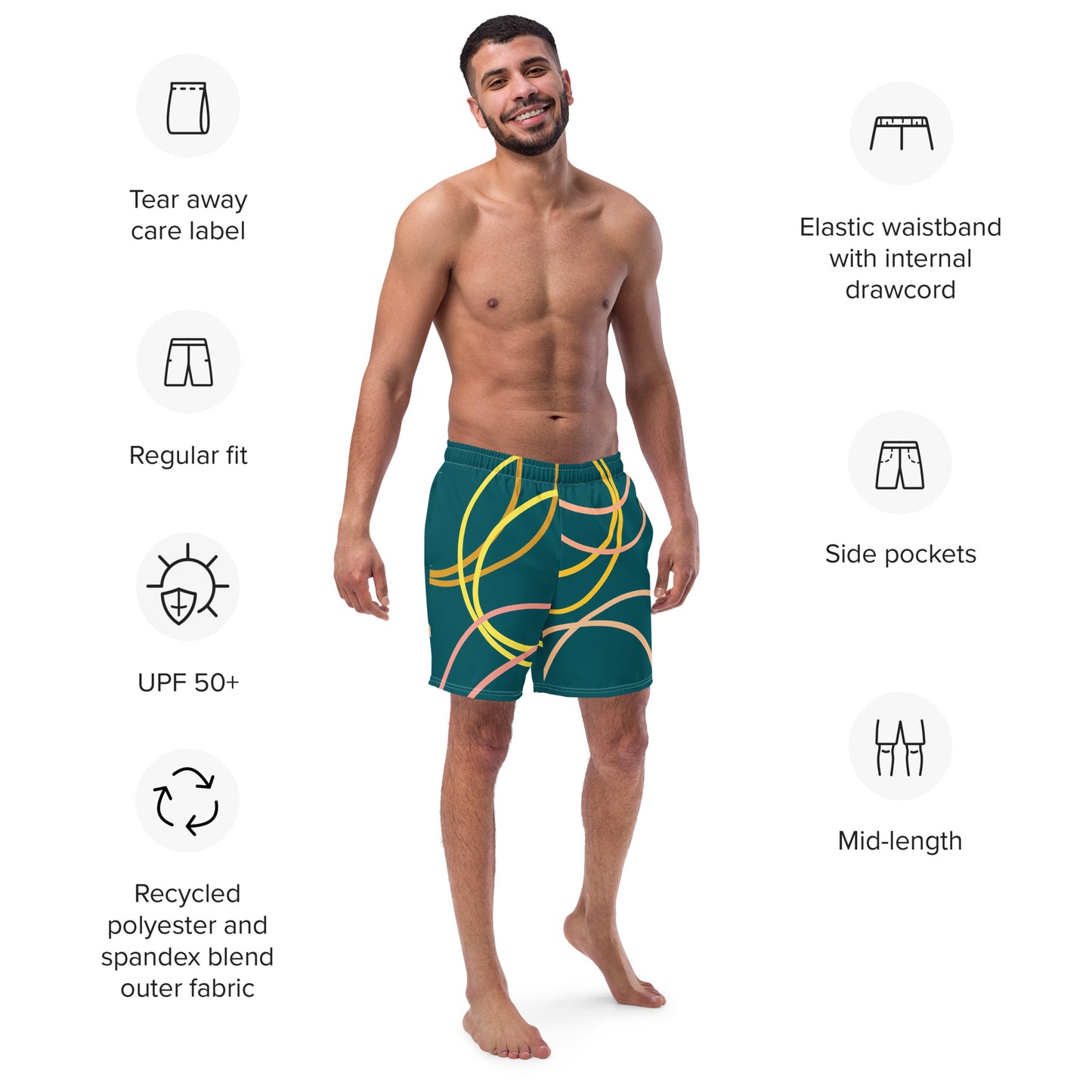 Arc Sketch - Men's swim trunks ~ Sharon Dawn Collection