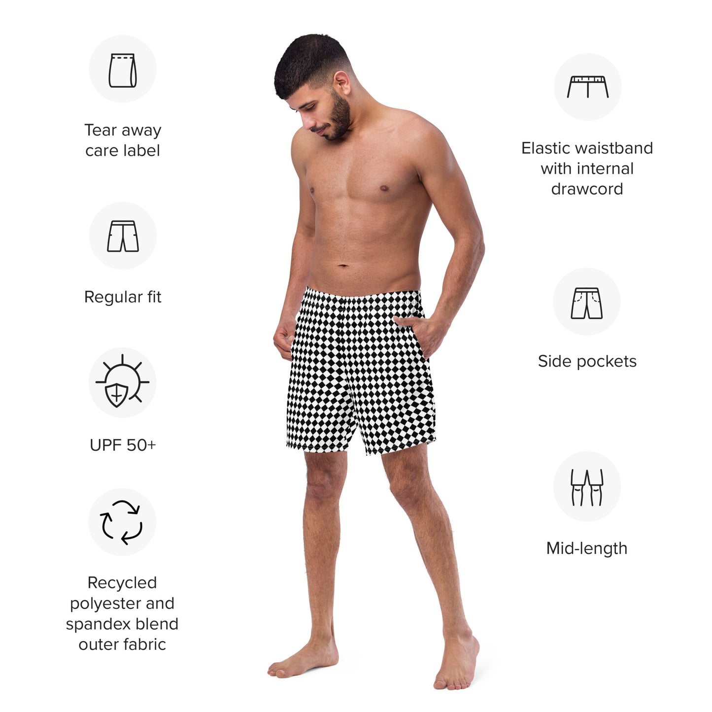 Black & White - Men's swim trunks ~ Sharon Dawn Collection