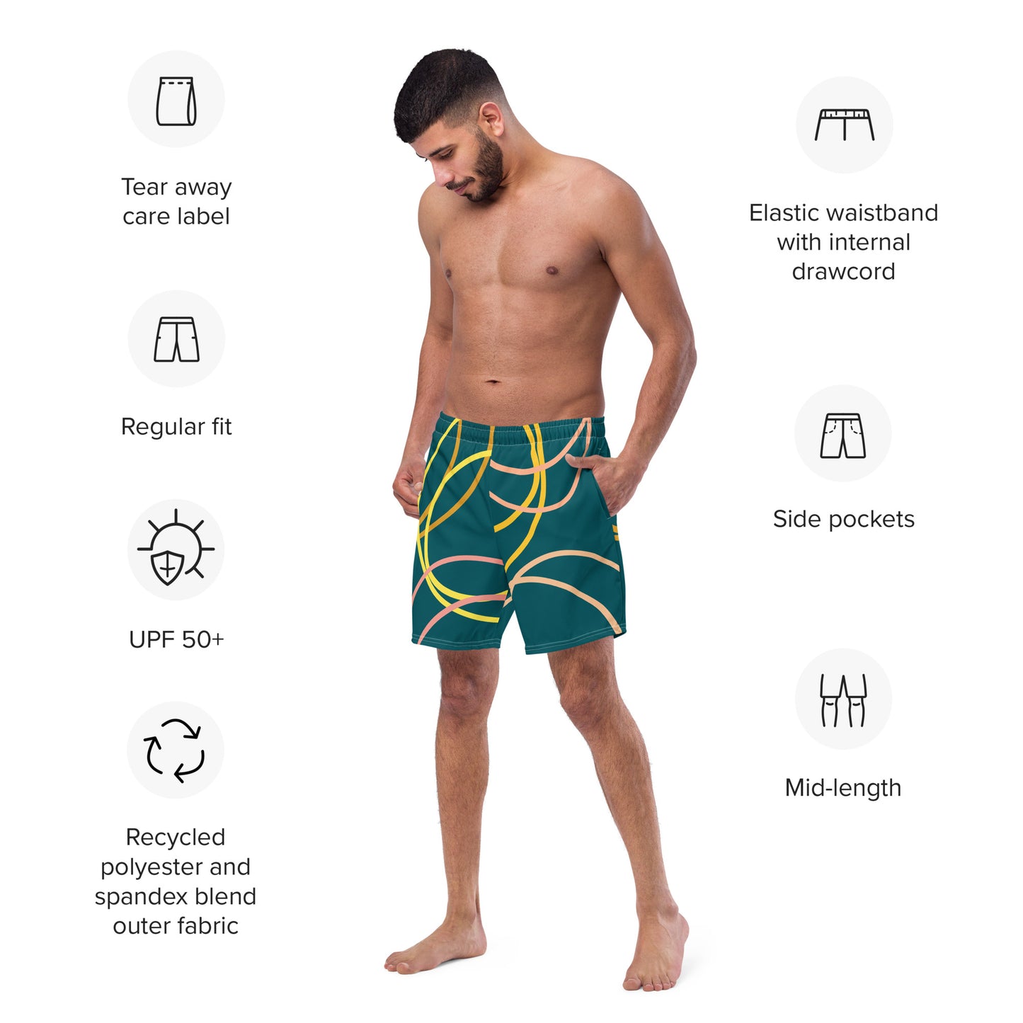 Arc Sketch - Men's swim trunks ~ Sharon Dawn Collection