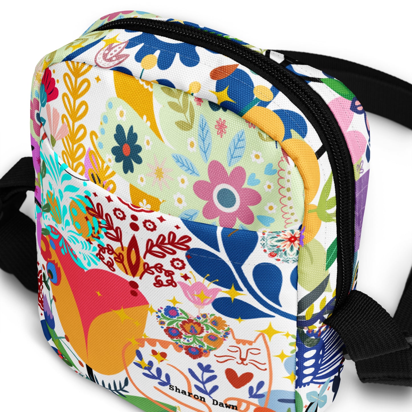 Whimsical Garden Mosaic - Utility crossbody bag Sharon Dawn Collection