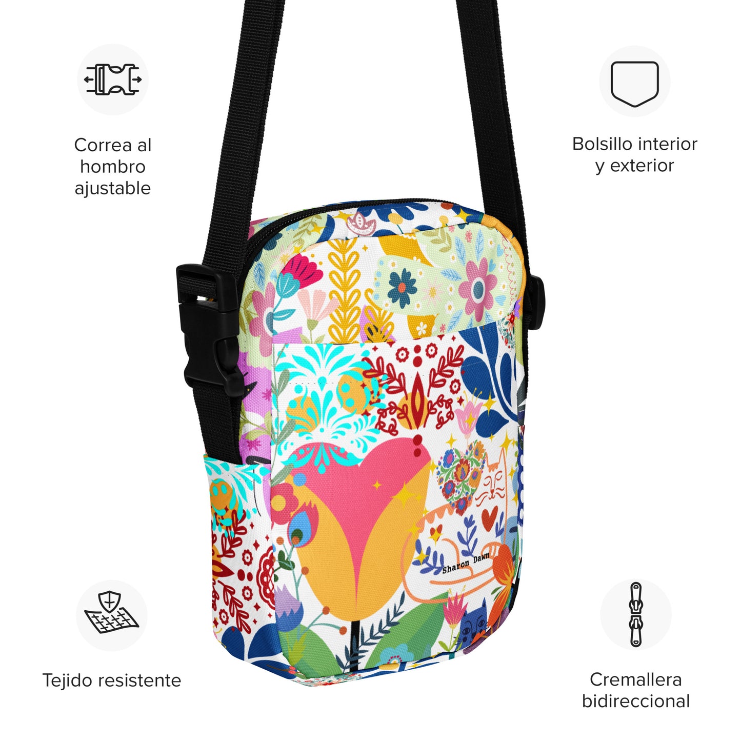 Whimsical Garden Mosaic - Utility crossbody bag Sharon Dawn Collection