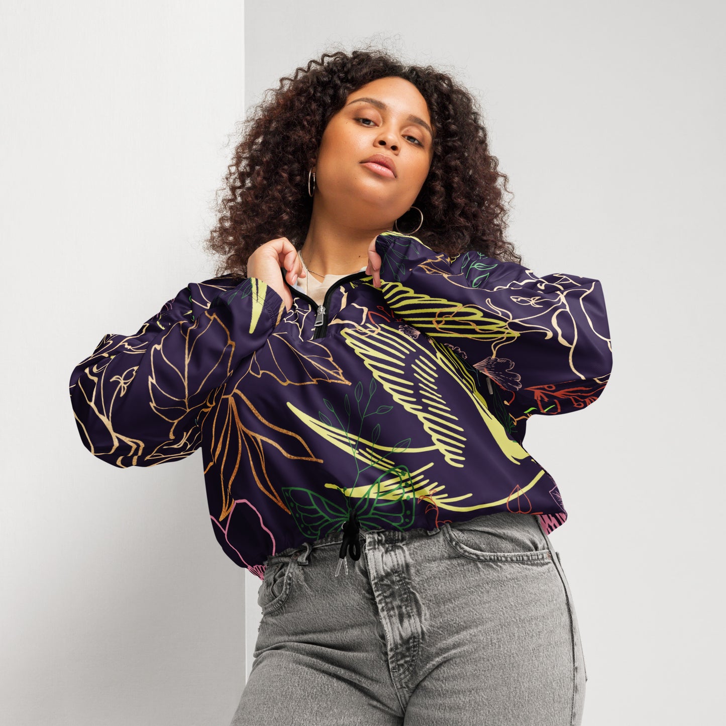 Botanical Sanctuary - Women’s cropped windbreaker ~ Sharon Dawn Collection (Sale Price: $91.99 CAD)