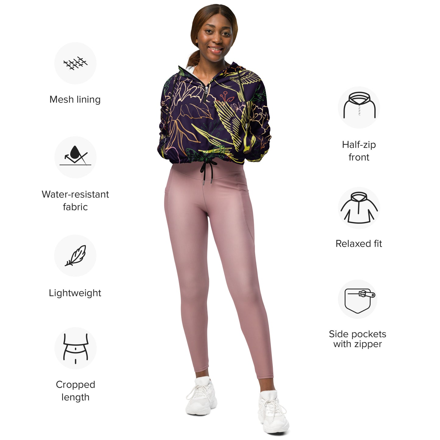 Botanical Sanctuary - Women’s cropped windbreaker ~ Sharon Dawn Collection (Sale Price: $91.99 CAD)