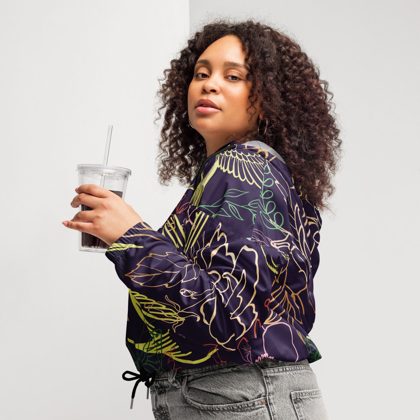 Botanical Sanctuary - Women’s cropped windbreaker ~ Sharon Dawn Collection (Sale Price: $91.99 CAD)