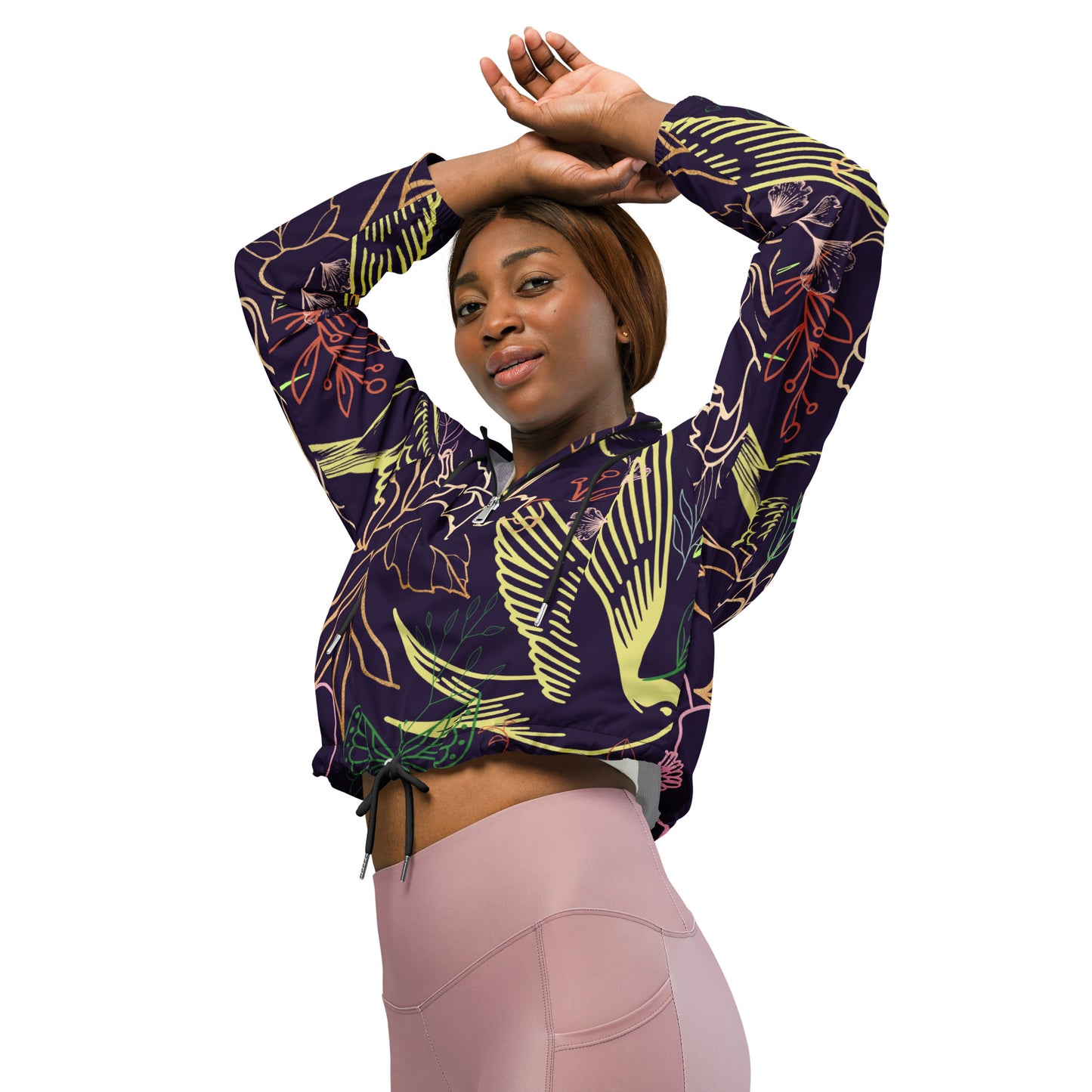 Botanical Sanctuary - Women’s cropped windbreaker ~ Sharon Dawn Collection (Sale Price: $91.99 CAD)