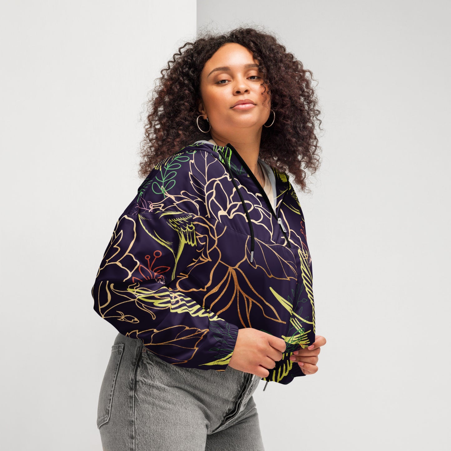 Botanical Sanctuary - Women’s cropped windbreaker ~ Sharon Dawn Collection (Sale Price: $91.99 CAD)