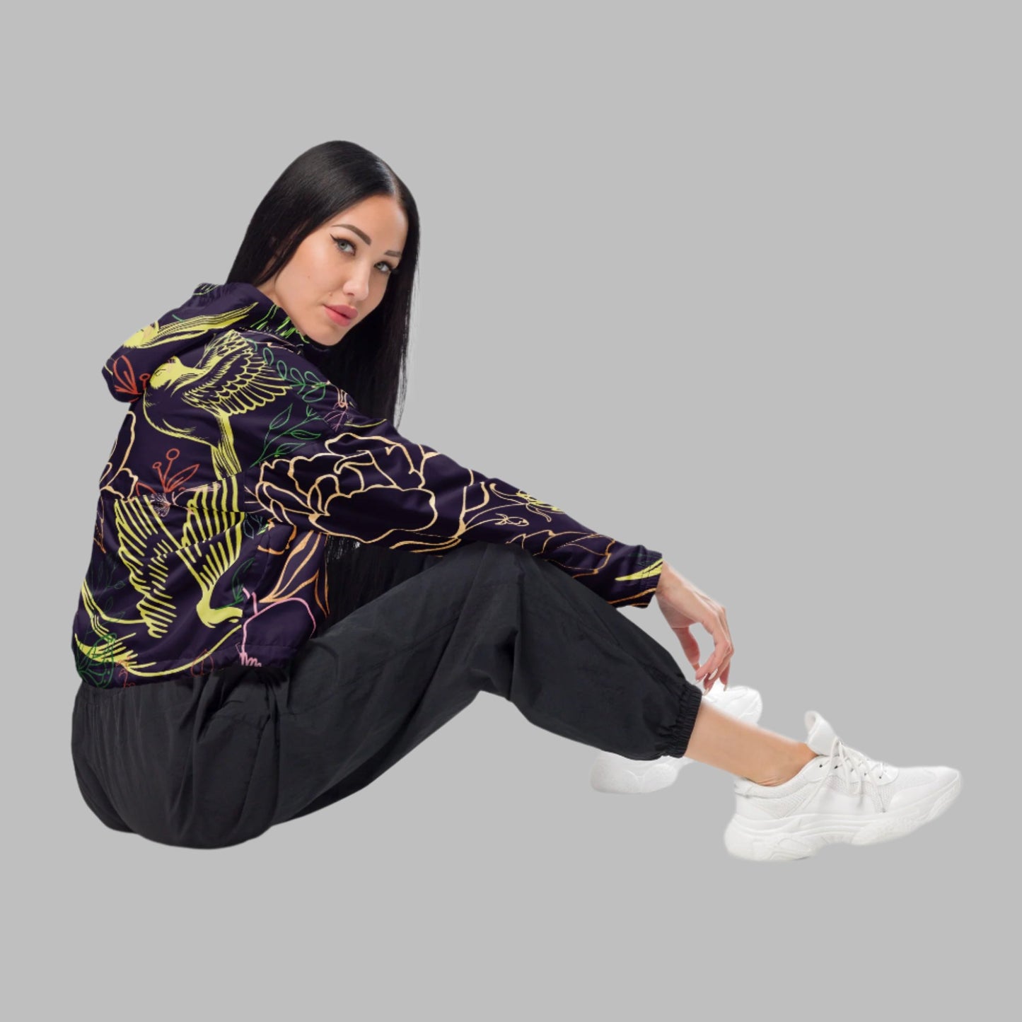 Botanical Sanctuary - Women’s cropped windbreaker ~ Sharon Dawn Collection (Sale Price: $91.99 CAD)