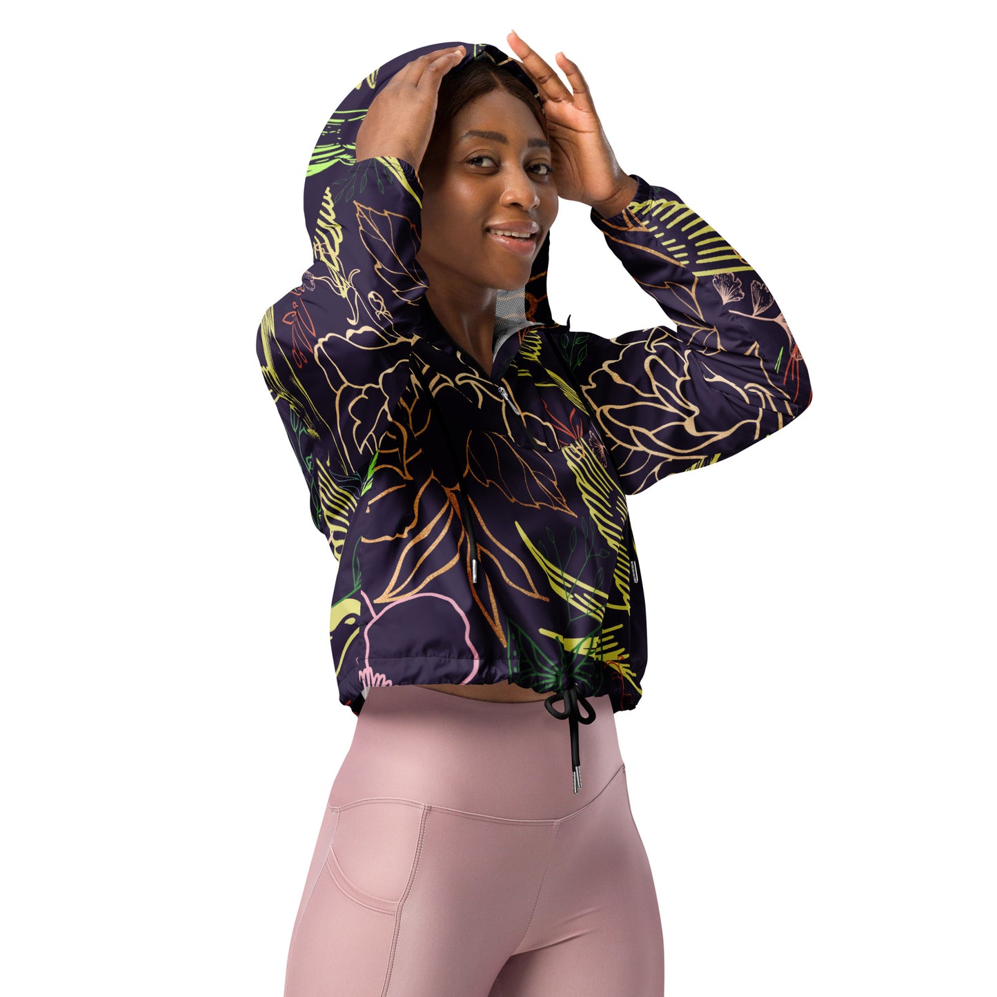 Botanical Sanctuary - Women’s cropped windbreaker ~ Sharon Dawn Collection (Sale Price: $91.99 CAD)