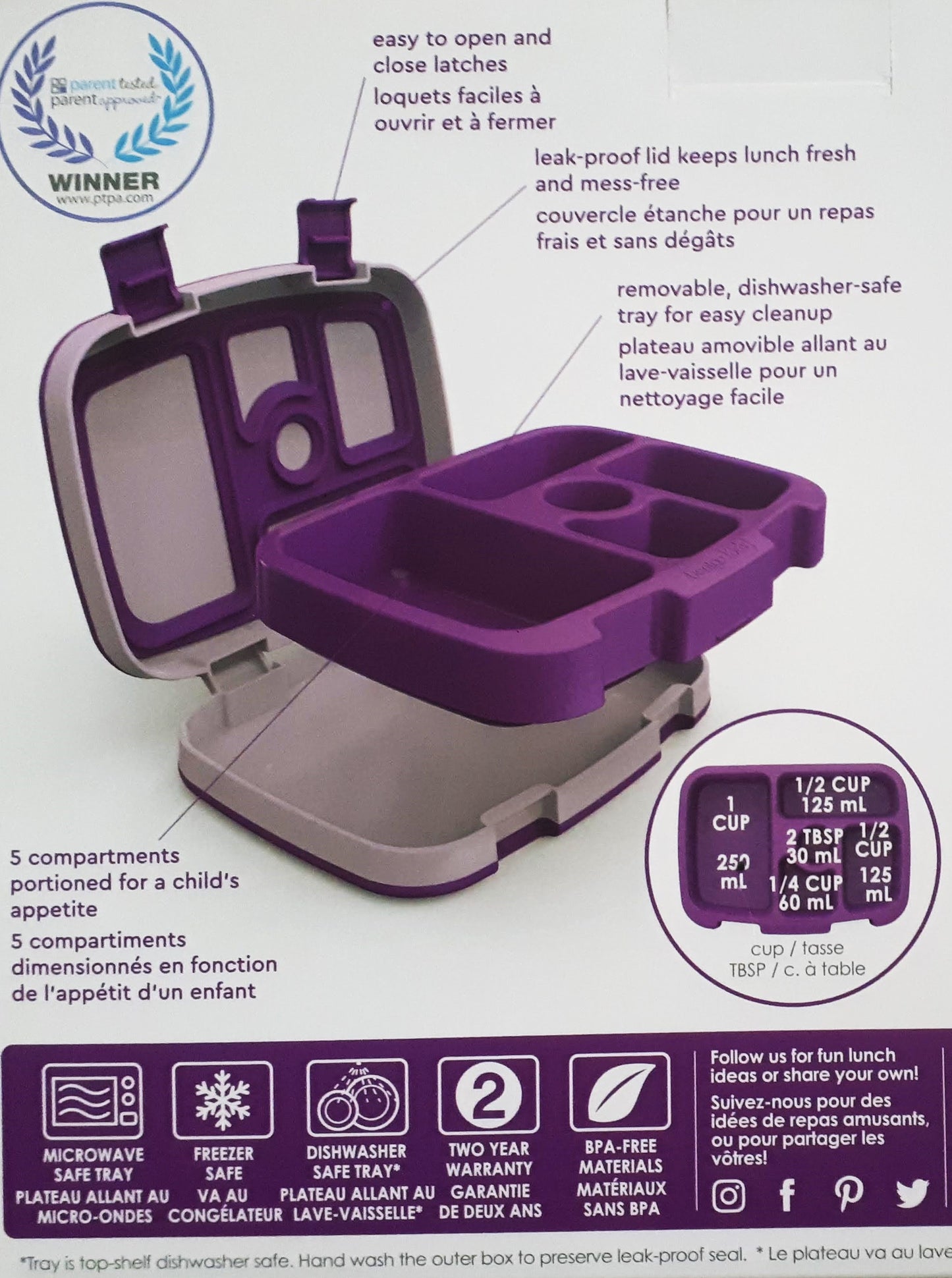 Bentgo Kids Durable & Leak-Proof Children's Lunch Box - Purple (Ages 3-7 years)