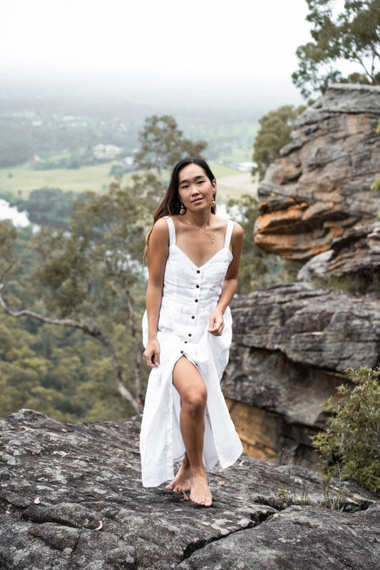 Daria Linen Dress | White - Made in Bali/Designed in Victoria, BC