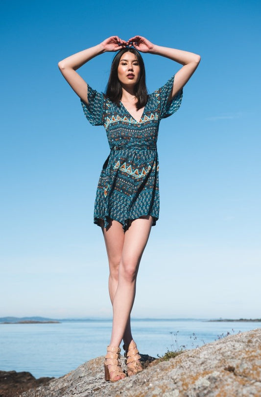 Kaia Romper | Dark Turquoise | 100% Rayon (Sizes: XS-XL) ~ Made in Bali/Designed in Victoria, BC