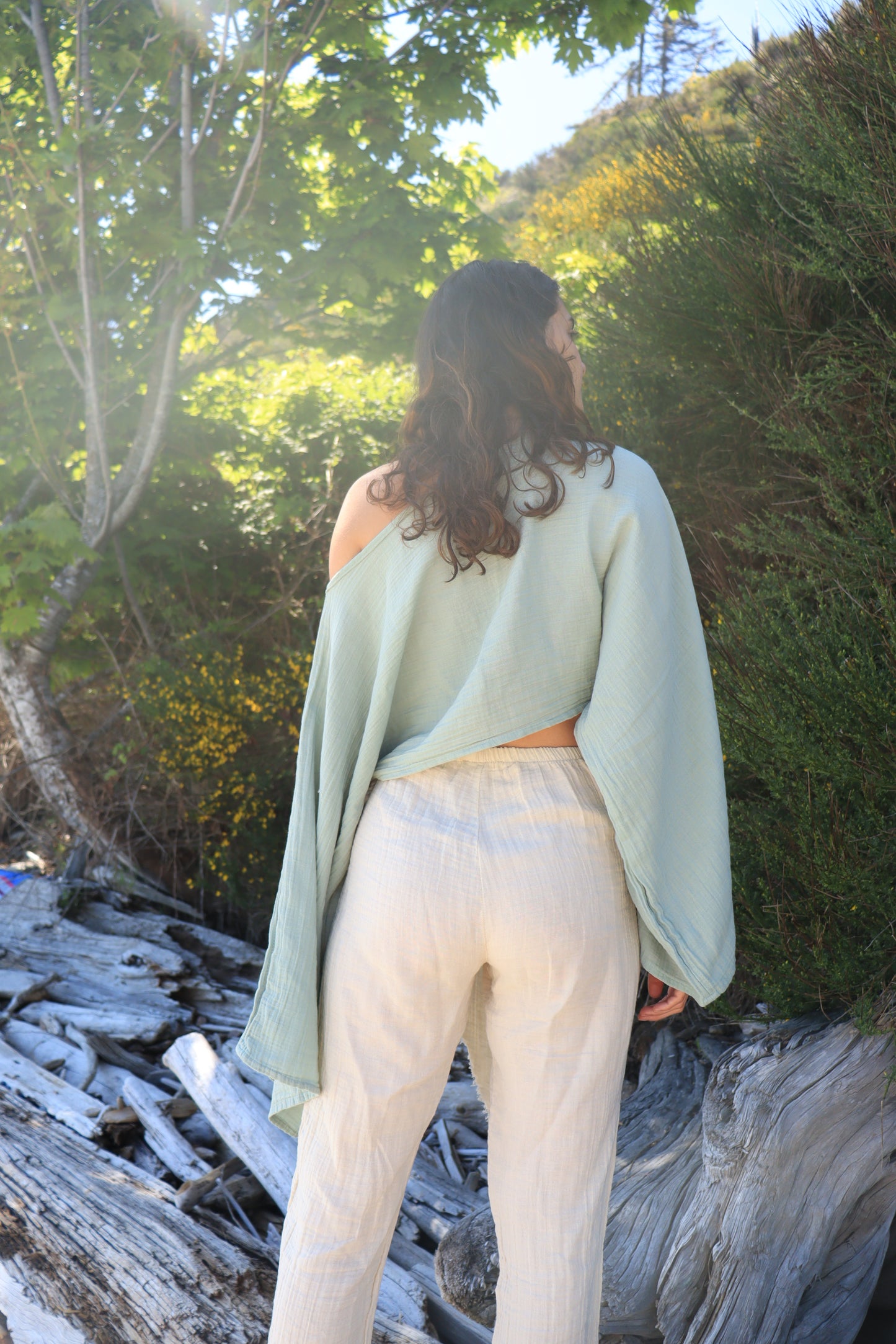 Organic 100% Cotton Long Sleeve Crop Top | Sustainably Sourced (Beige/Mint/Black) (Sizes: S/M/L)