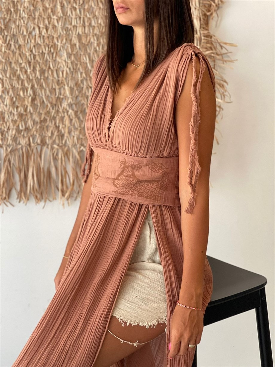 Helen Dress, Long Boho Organic Cotton Slit Dress