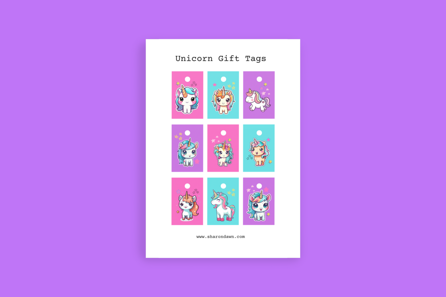 Unicorn Gift Tags - Printable Digital Download (50% OFF - Sale Price $3.00 CAD)