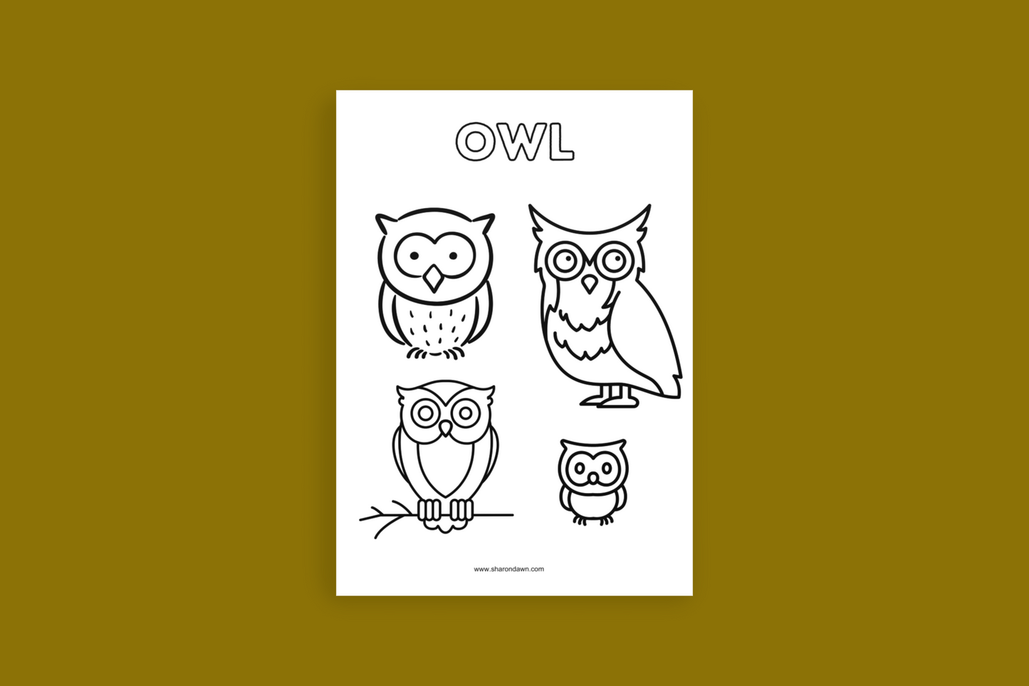 Owl - Colouring Page - Printable Digital Download ~ Sharon Dawn Collection