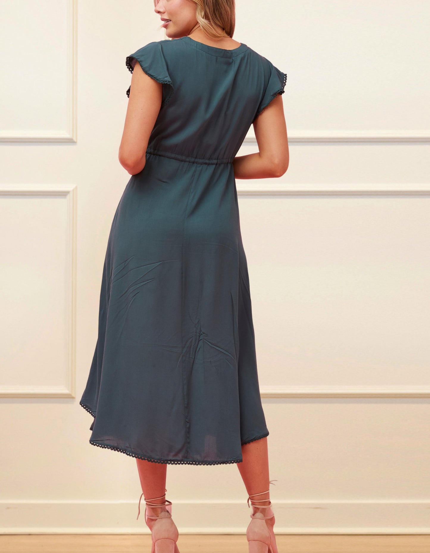 Charlie Midi Dress Short Sleeves Lace Trim (Sizes: S-1X)