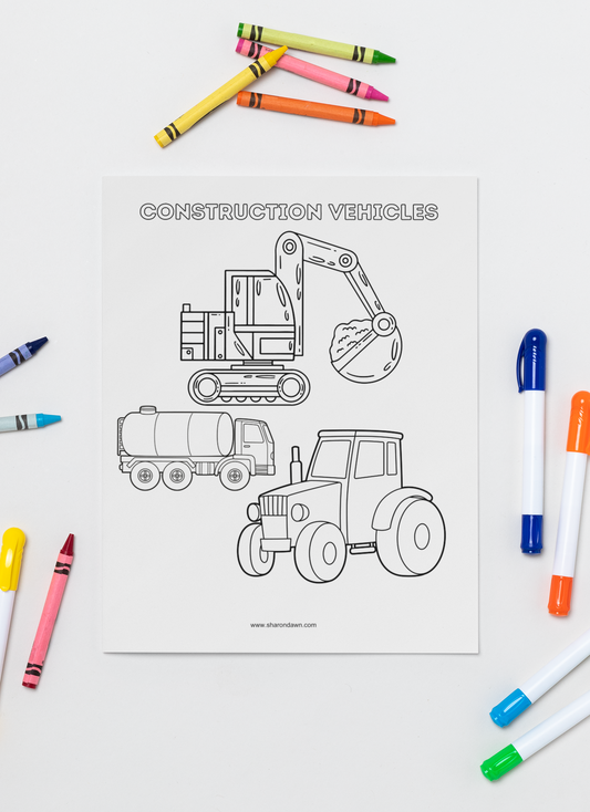Construction Vehicles - Colouring Page - Printable Digital Download ~ Sharon Dawn Collection