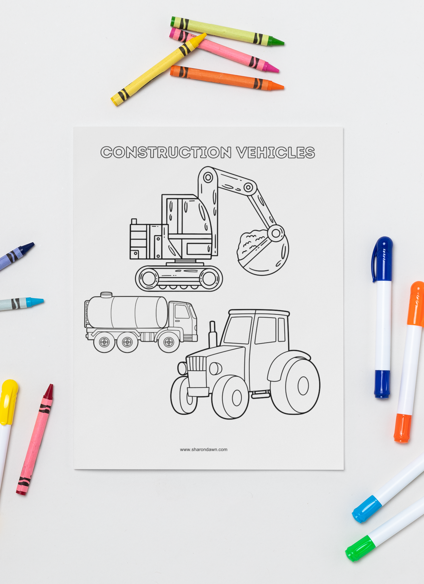 Construction Vehicles - Colouring Page - Printable Digital Download ~ Sharon Dawn Collection