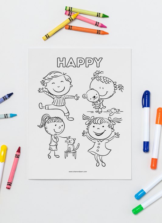 Happy - Colouring Page - Printable Digital Download ~ Sharon Dawn Collection