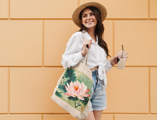 Lotus Flower - Natural Tote Bag ~ Sharon Dawn Collection