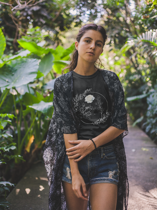 Floral White Line - Short-Sleeve Unisex T-Shirt ~ Sharon Dawn Collection (Sale Price: $44.99 CAD)